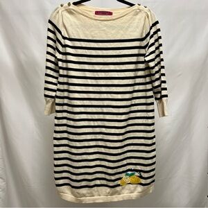 Dolly Girl by Anna Sui Black & White Striped 3/4 Sleeve Knit Dress